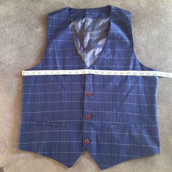 Men’s Blue Plaid 3 Piece Slim Fit Suit Notched Lapel Jacket 40 Pants 40 NWT - Picture 9 of 16